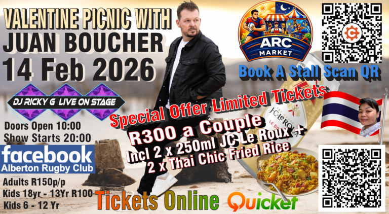 Juan Boucher live at Alberton Rugby Club 14 Feb. valentines day Special
